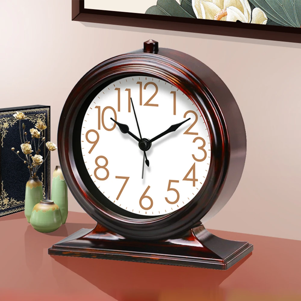 Vintage Desk Clock Classic Light Luxury Large Digital Alarm Clock Bedroom Living Room Office Loudspeaker Mute Desktop Decoration