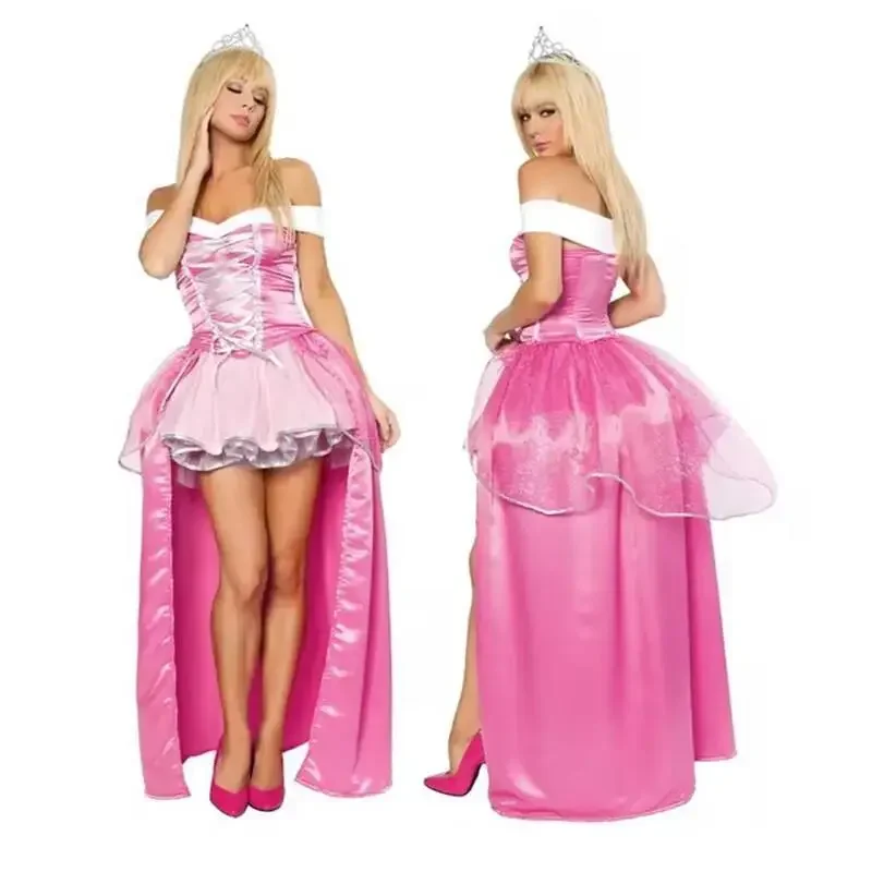 Damen Märchenprinzessin Belle Kostüm Langes Kleid mit Krone Komplettset für Halloween Maskerade Comic Con Cosplay Event