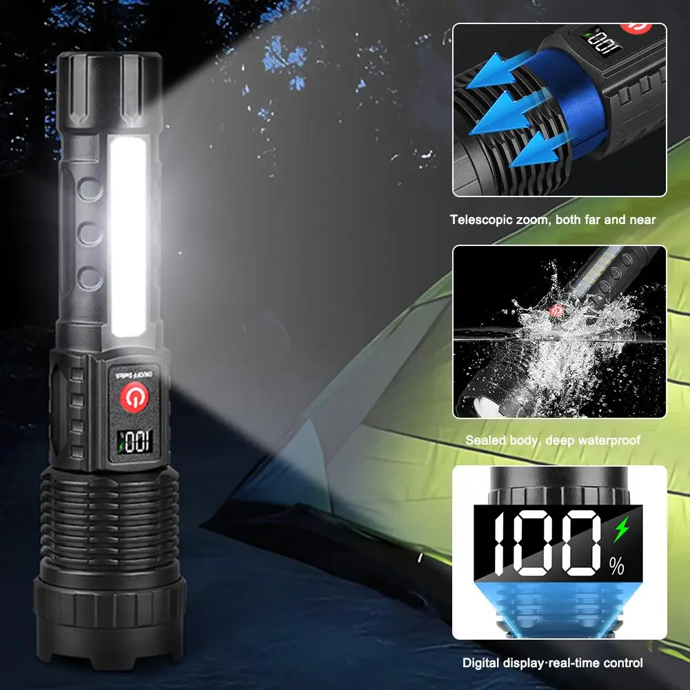 

Powerful Zoom LED Flashlight Type-C Rechargeable Spotlight Light Camping Fishing Lamp Work Hand Army Tactical B9A7