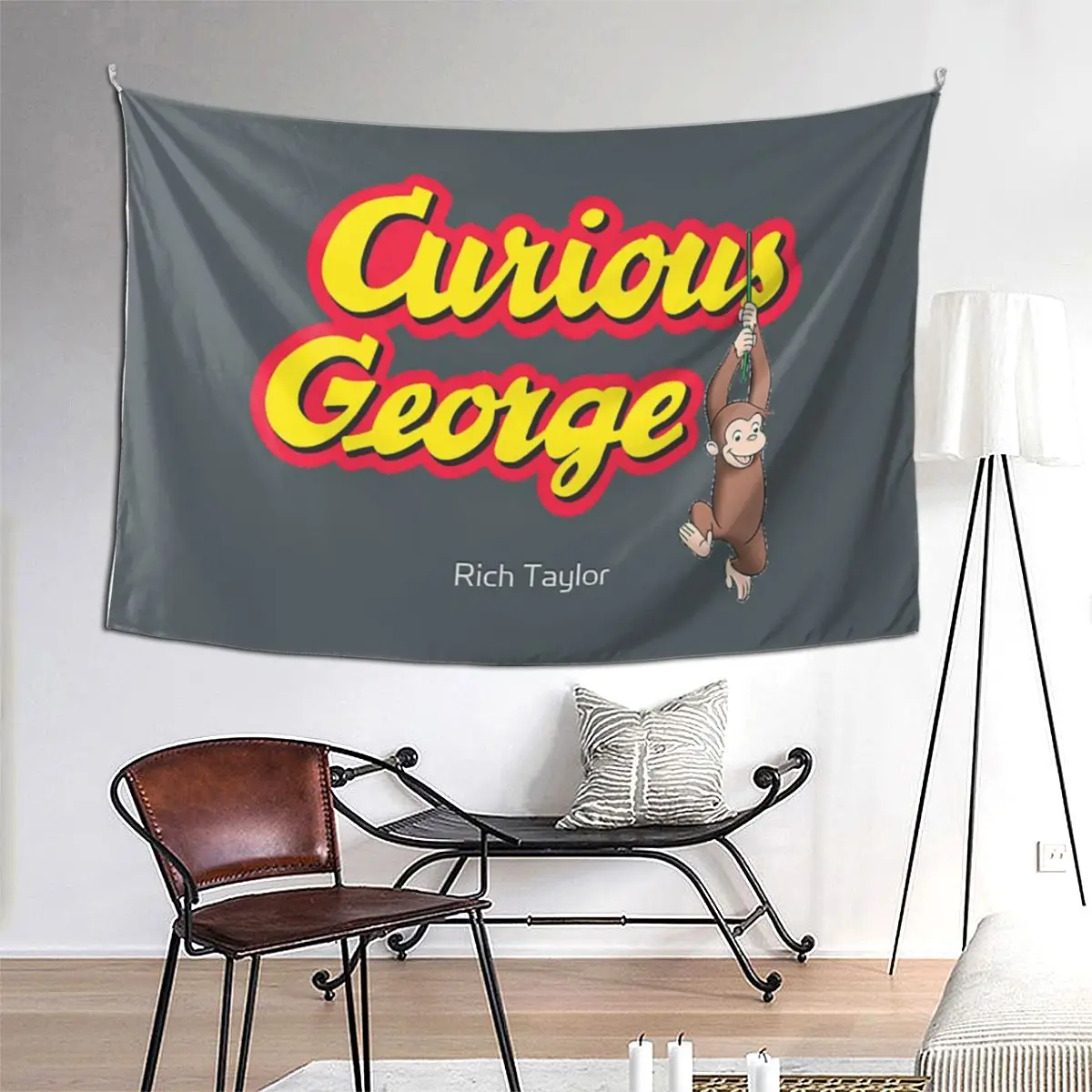 

Curious George Hanging Around Tapestry Art Wall Hanging Aesthetic Home Decoration Tapestries for Living Room Bedroom Dorm Room