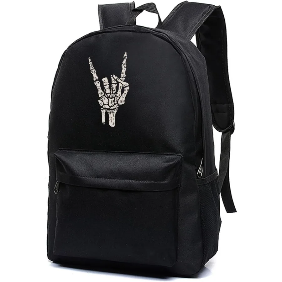 

Rock N Roll Skeleton Hand Unisex Classic Canvas Backpack for School Bookbag Laptop Bag Black12