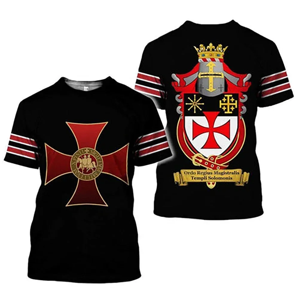 2024 European Vintage Knights Templar 3D Printed Oversized T-shirt Crewneck Clothing Short Sleeve Top Men\'s Vintage Summer T-shi