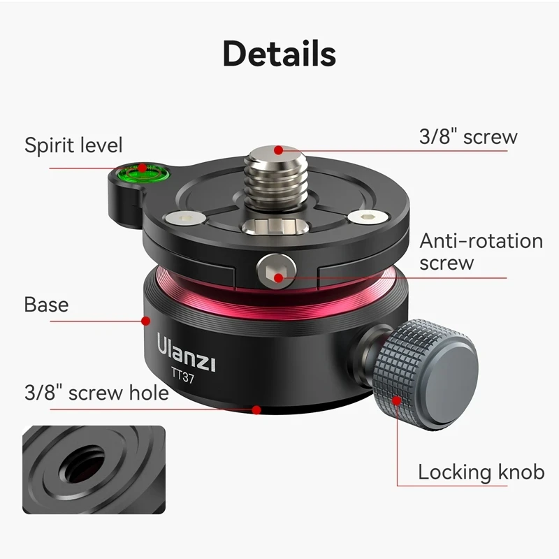 Ulanzi TT37 Mini Leveling Base Tripod 3/8\'\' 1/4\'\' Screw Head Universal Horizontal Adjustment Mount Panoramic Head for DSLR Shot