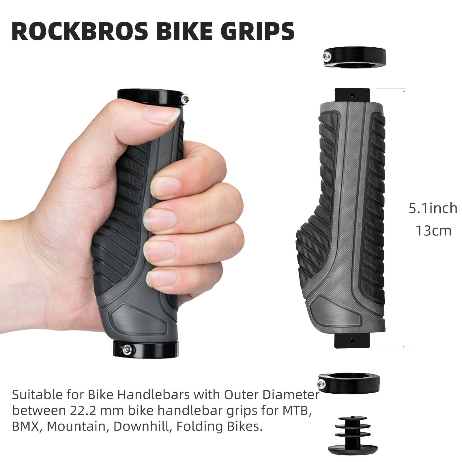 ROCKBROS Bike Grips Cycling Bike Bicycle Handlebar MTB Cuffs Grips Double Lock Anti-slip Rubber Handlebar Road Bike Accessories