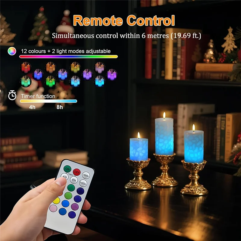 AT63-Flameless Electric LED Moving Wick Flickering Candles- Warm White Light With Remote Control, 3-Pack For Weddings For Decora
