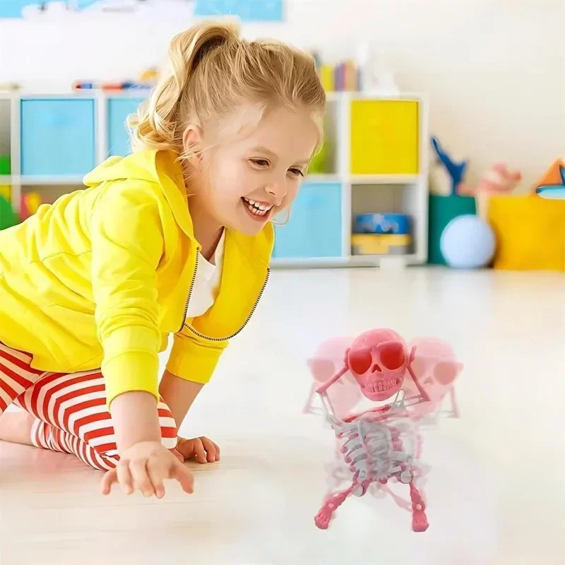 Juguete de esqueleto de baile de cuerda para niños pequeños, Mini muñeca de calavera con estampado 3D de escritorio, juguete de relojería de primavera, divertido regalo de cumpleaños