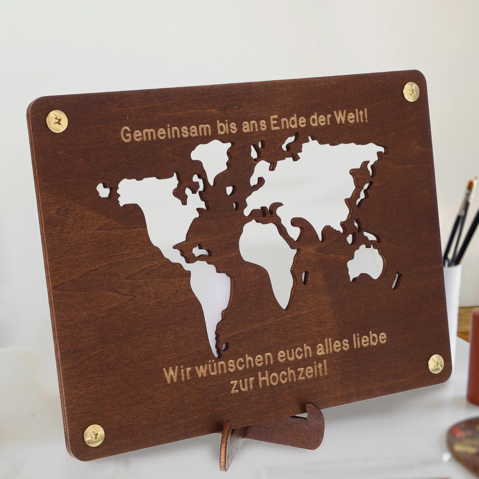 حامل نقود خشبي، محفظة نقود مستطيلة لهدايا التخرج، منظم سطح المكتب لتوفير المساحة، محمول وآمن