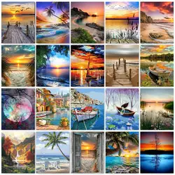 GATYZTORY 60×75 Frameless DIY Painting By Numbers Beach Landscape Acrylic Paint On Canvas Draw Coloring By Numbers For Diy Gift