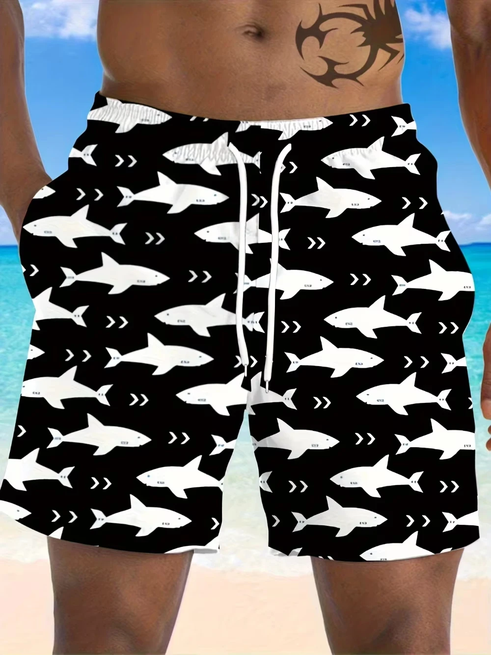 

Kids Men's Beach Shorts Fashion 3D Shark Pattern Printing Summer Vacation Wear Outdoor Fitness Running Quick Drying with Pocket