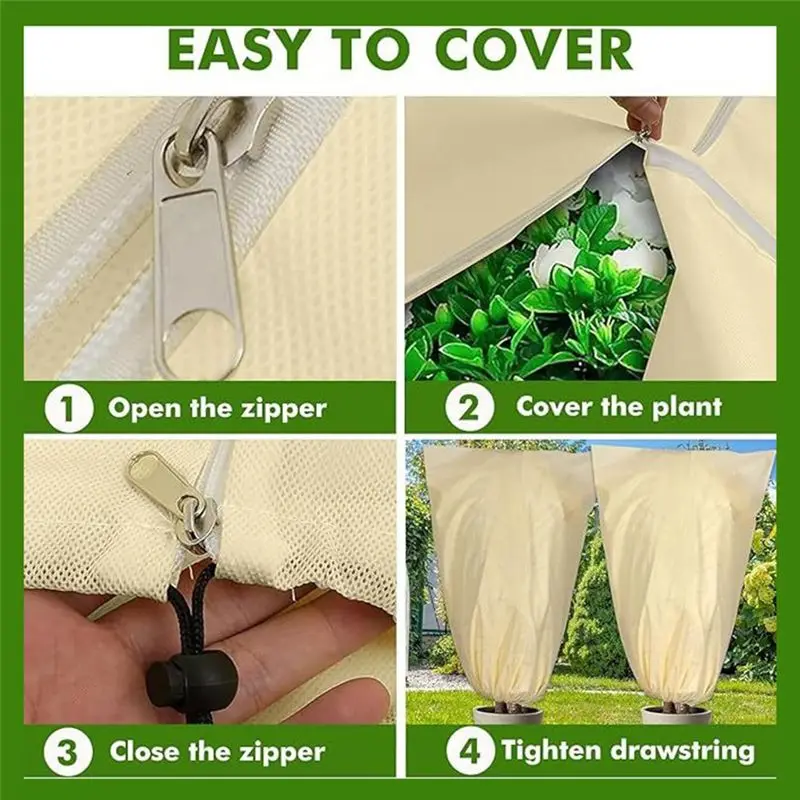 ABJN-2PCS Plant Covers Freeze Protection Heavy-Duty Tree Covers With Zipper Drawstring For Fig Palm Lemon Trees 0.8*1.2M