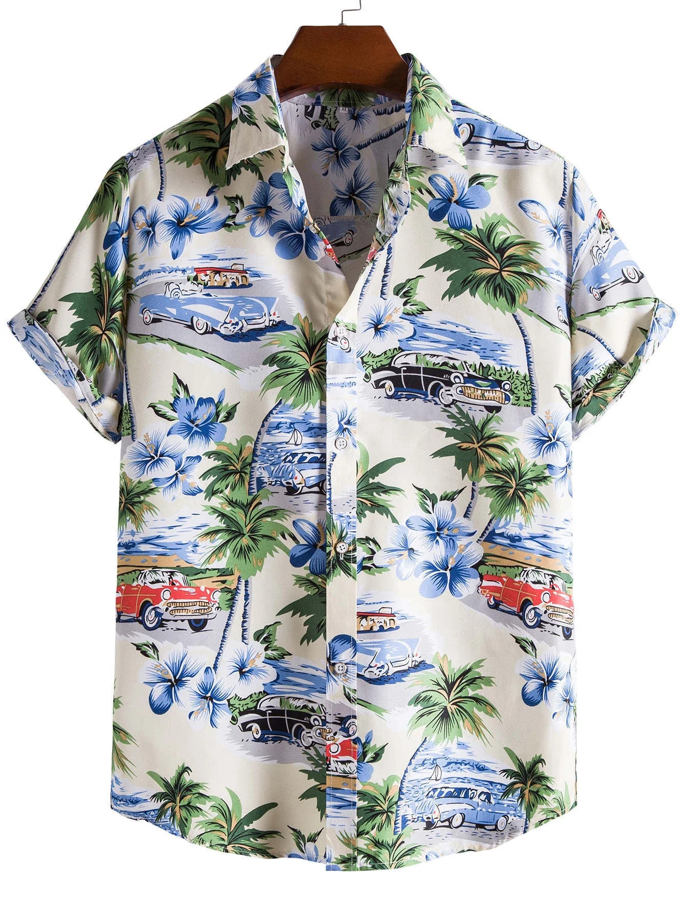 

Summer Men Women Fashionable Hawaiian Lapel Shirts Botanical Floral Design Short Sleeve Button Up Shirts Seaside Tops