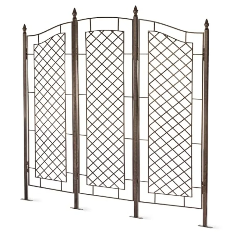 

3-Panel Garden Privacy Screen Trellis for outdoor use heavy iron black freestanding and weather-resistant