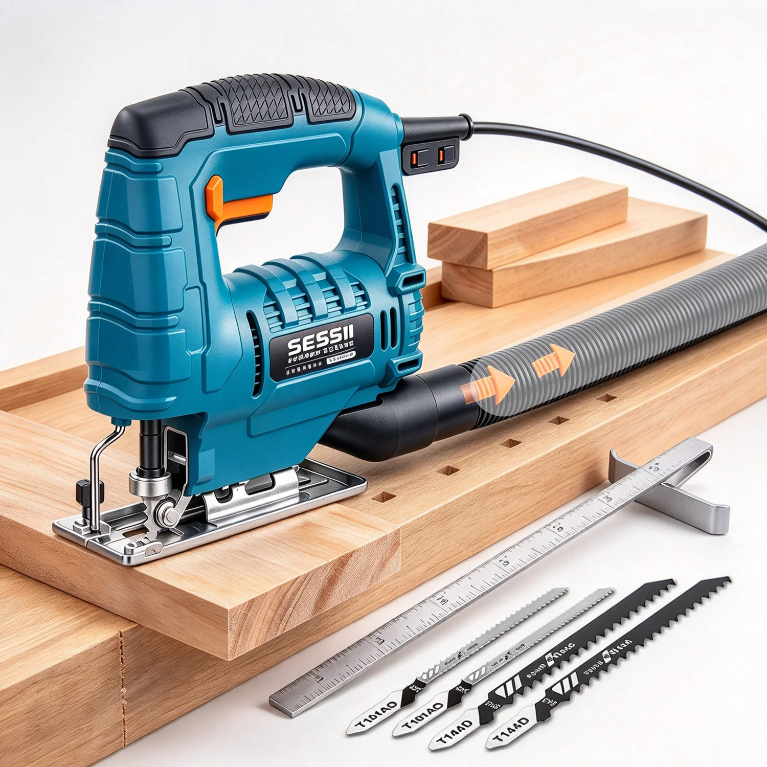 SEESII 3000 SPM Corded Jigsaw 500W Jig Saw Tool Electric Power Cutter with 4 Blades 0°-45° Bevel Cuts Comfort Grip & 6.9 ft Cord Parallel Guide for Straight Cut