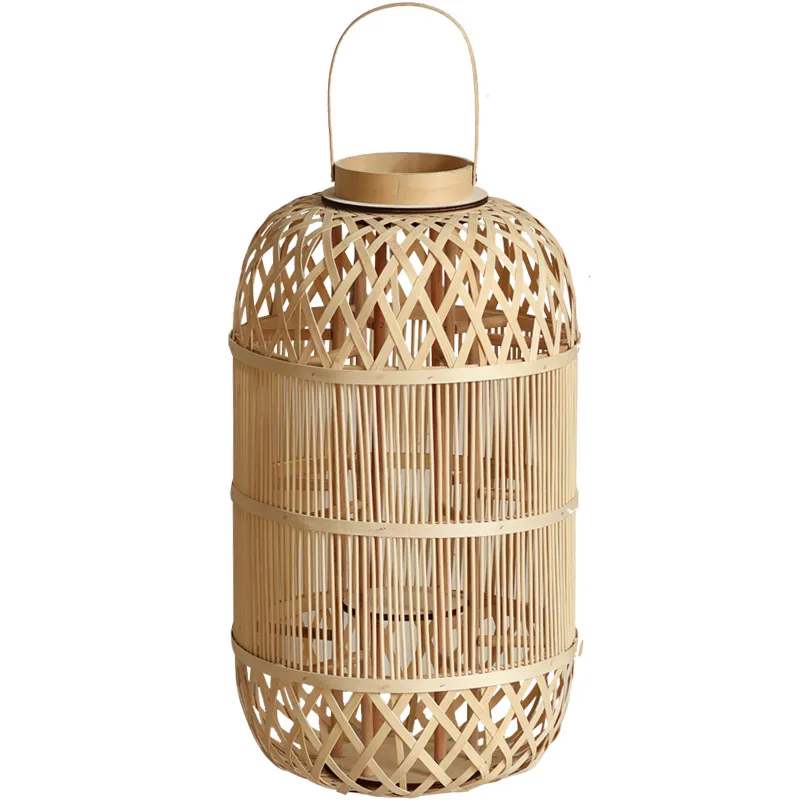 Bamboo Round Wind Lantern Villa Shopping Mall Hotel Large Floor to Floor Candlestick Outdoor Terrace Garden Courtyard Portable L