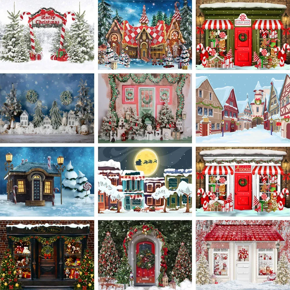 

Photography Background Christmas Toy Store Winter Snow Cartoon House Gift Xmas Tree Kids Birthday Portrait Backdrop Photo Studio