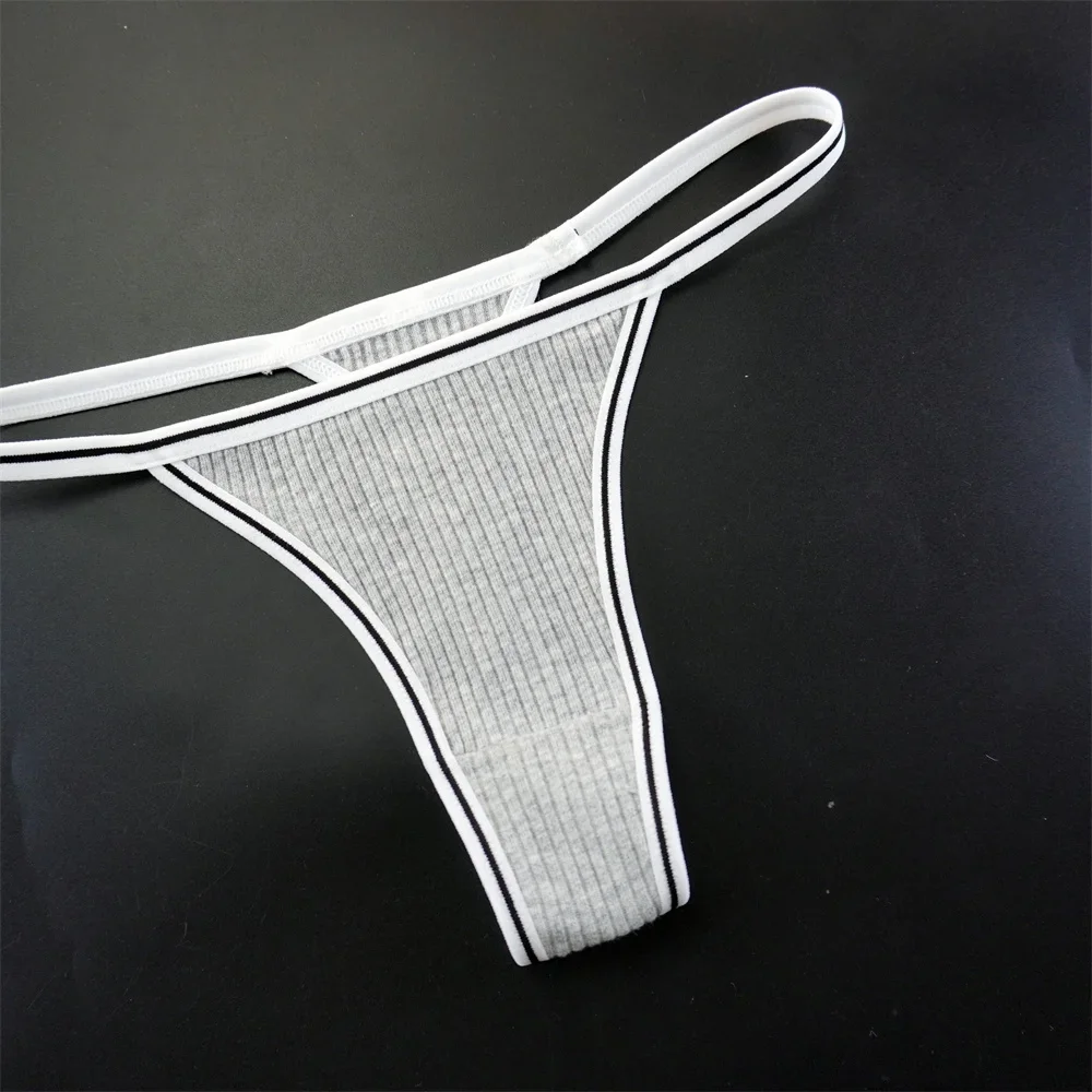 3ks/sada sexy jednobarevných dámských kalhotek s bavlněnými pruhy, sportovní tanga, měkké a pohodlné tangá, sexy kalhotky s T-backs - náhled 5