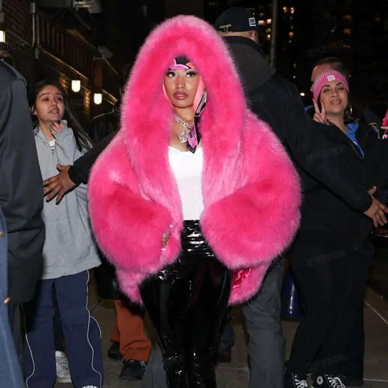 Winter High Street Temperament Faux Fox Hair Hooded Women Fur Coat Qvercoat Fur & Faux Fur Women Fur Coat