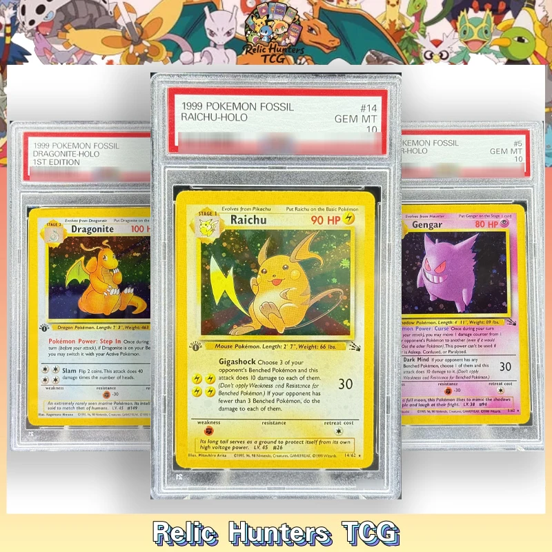 

1999 PKM Fossil Series Set Raichu Gengar Dragonite holo 1st Edition 10 Scored Grade P/s/a10 Hobby Game Collection Cards English