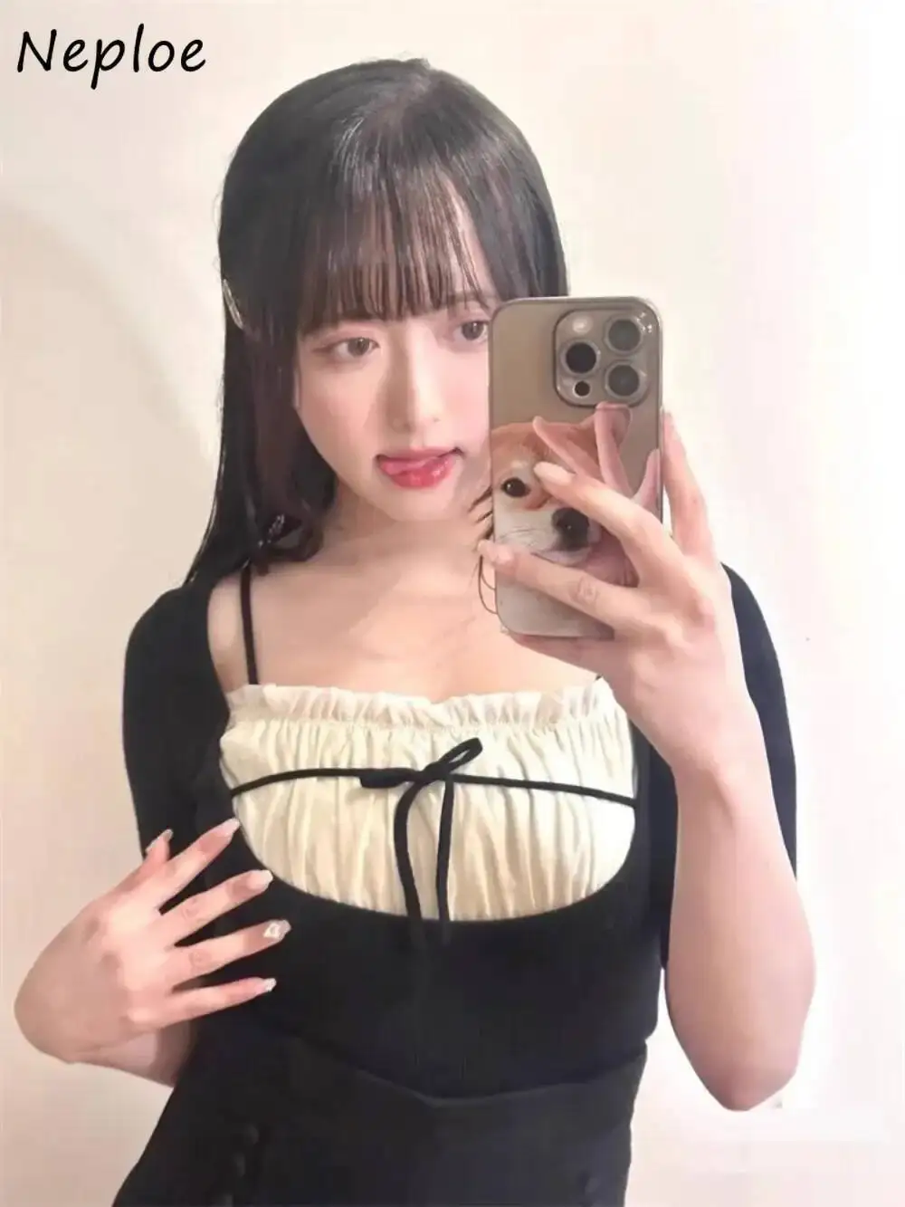 BabYoung جديد شخصية ساحة طوق متماسكة البلوفرات نصف كم التوابل الفتيات رغبة نقية أعلى اليابان الدانتيل يصل المرقعة البلوزات #2