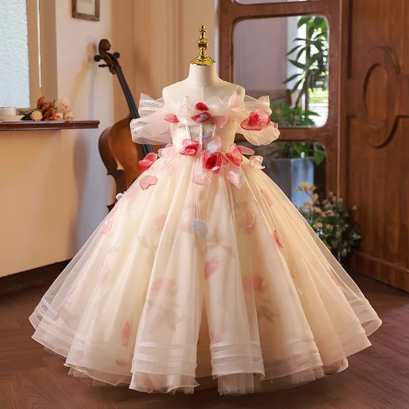 2024 Girl Dress Flower Off Shoulder Trendy Princess Dresses Fairy Evening Clothing Formal Occasion Elegant Tulle Vestido Clothes