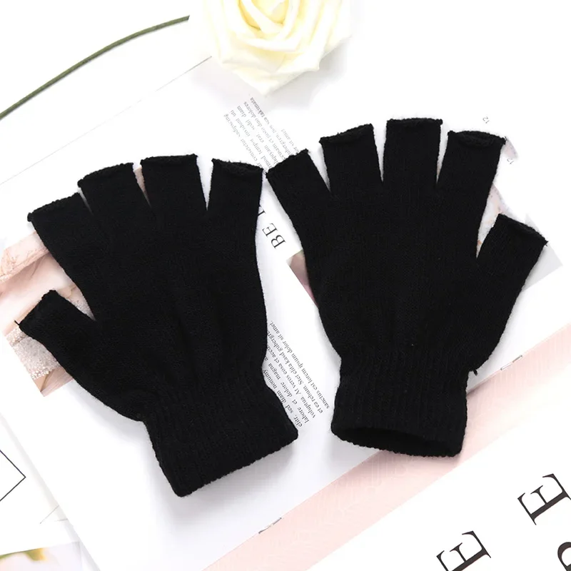 

New Black Half Finger Fingerless Gloves for Women and Men Knit Wrist Cotton Pink Hand Gloves Winter Warm Workout Work Mittens