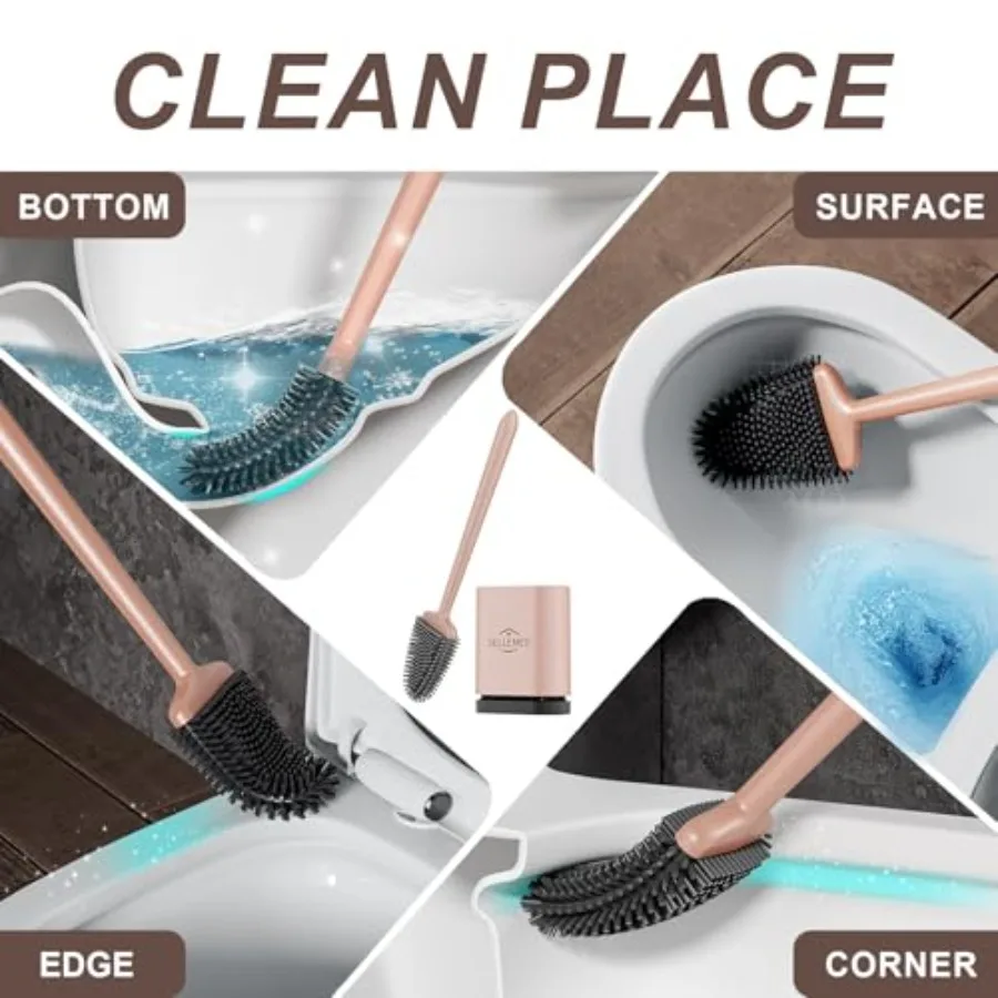 Silicone Toilet Brush, Ventilation Slots Holder 1 Pack, Flexible Bristles Flat Head for Rim, Hair Tangle-Free, Easy to Clean, C
