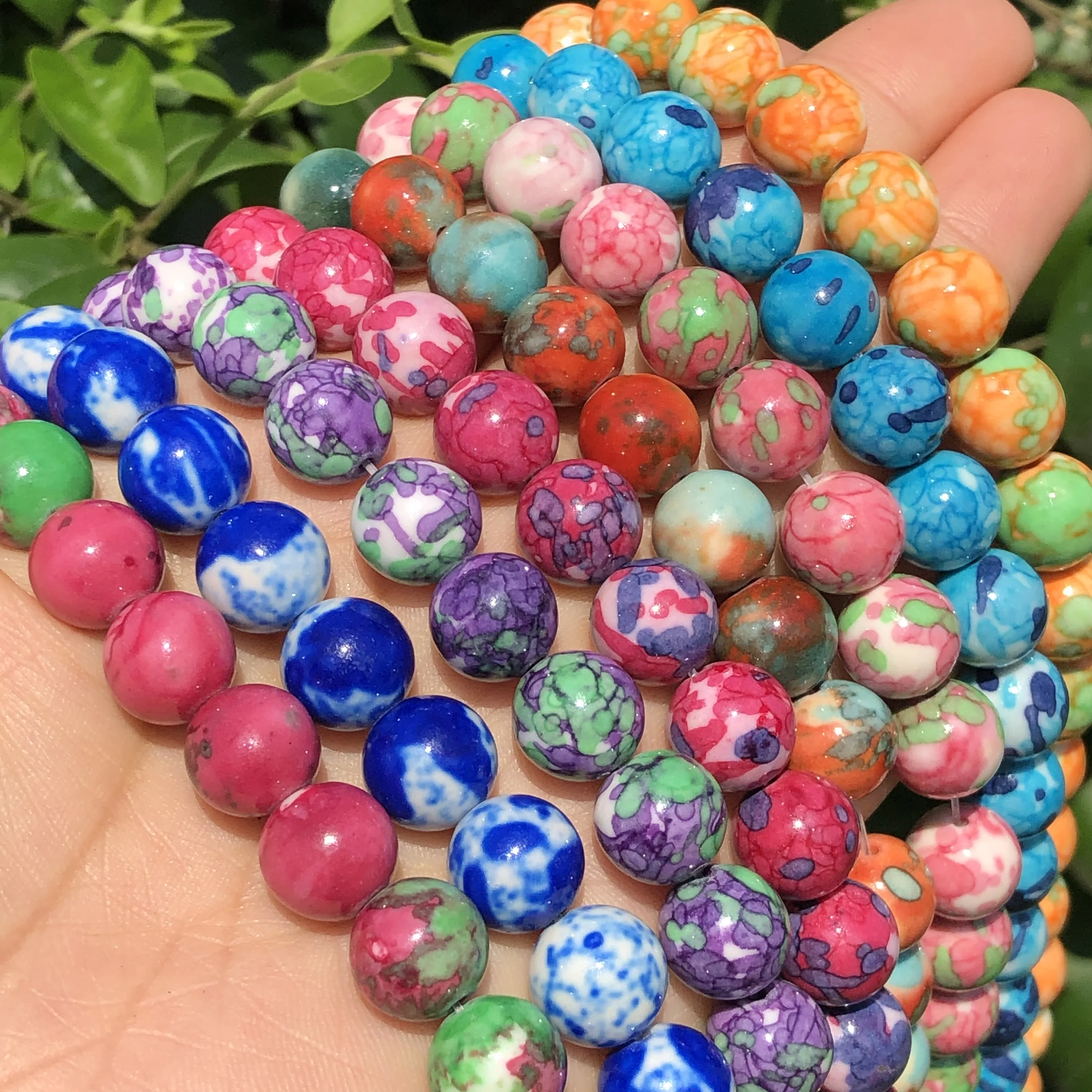 Natural Stone Pink Blue Red Colored Rain Jaspers Round Loose Beads for Jewelry Making DIY Woman Bracelet Necklace 4/6/8/10/12mm