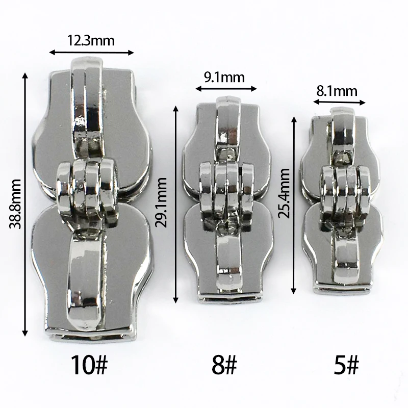 5 #   8 #   10 #   النايلون سستة المؤشر لمجموعات إصلاح الأمتعة 2/4/10 أزواج ثقب مزدوج السوستة المنزلق محفظة مكافحة سرقة زيبر مجتذب رئيس