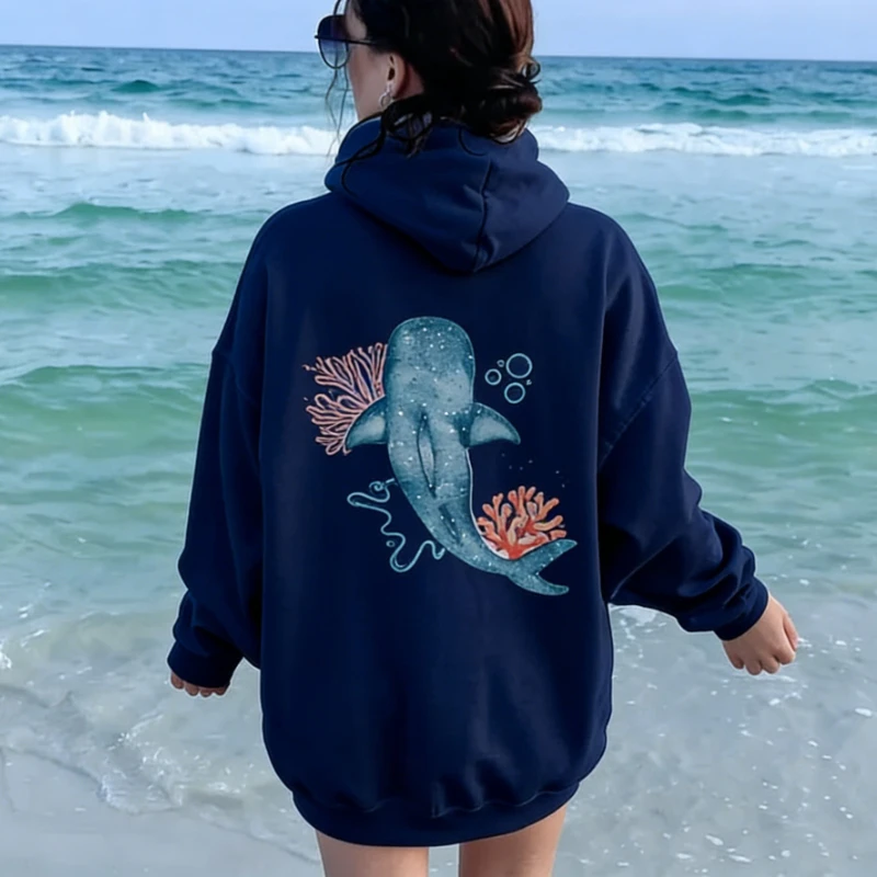 

Whale Winter Crewneck Adult Sweatshirt Beachy Shark Thermal Hoodie Coconut Girl Jesus Christian Faith Over Fear Surf Beach Gift