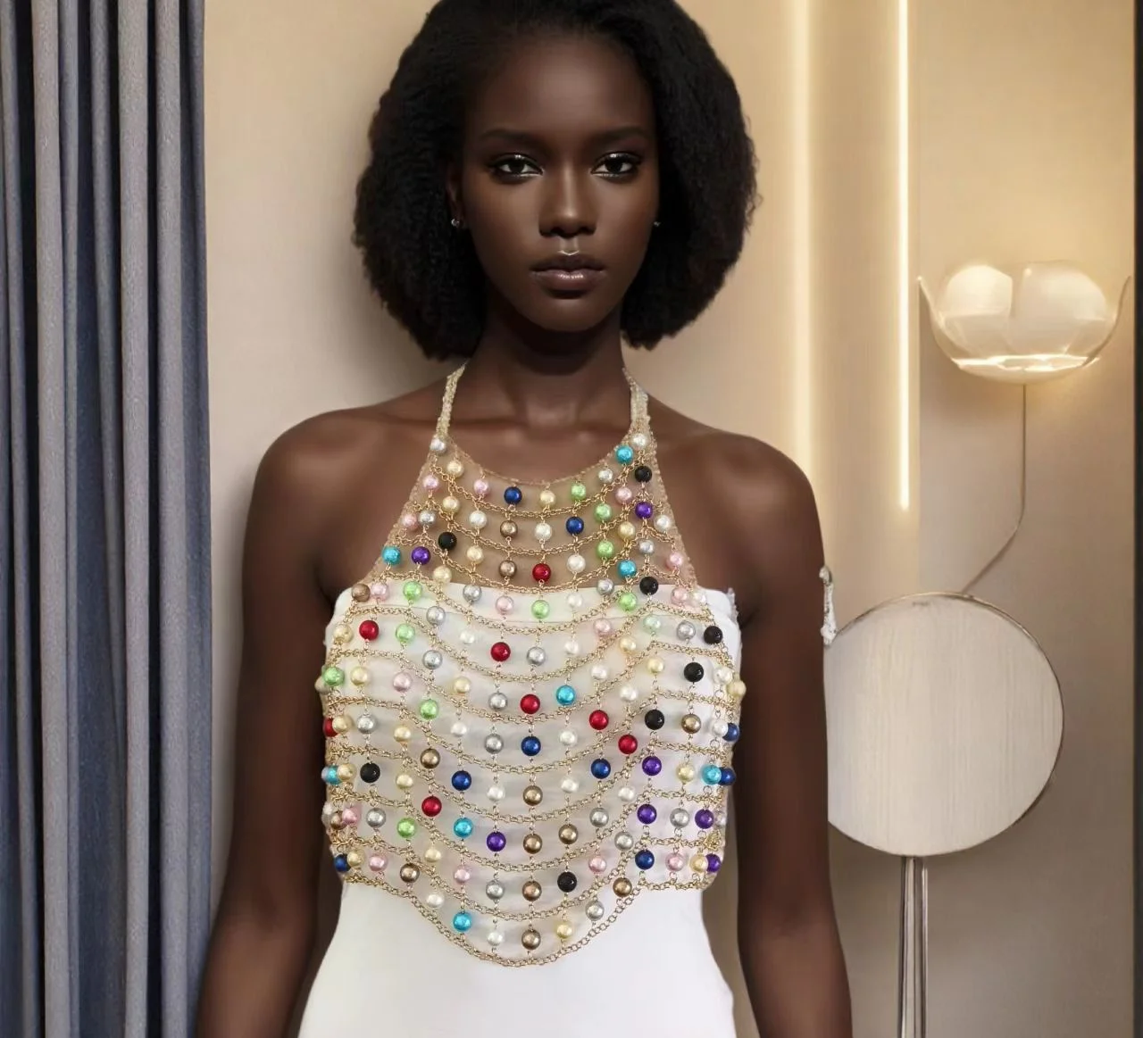 Woman Body Chain Sexy Bra Chain Colour Mixture Totally Hand-made String Of Beads Bikini Chest Chain Night Club Body Jewelry