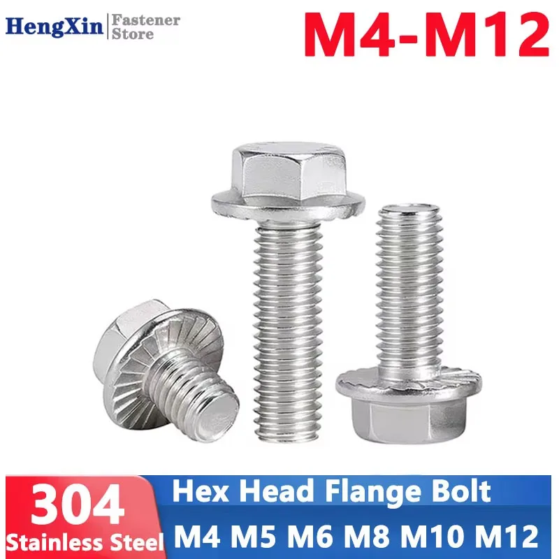 

M4 M5 M6 M8 M10 M12 304 Stainless Steel Hex Head Flange Bolt Screw with Serrated Locking Washer Length 6-100mm Metric Thread