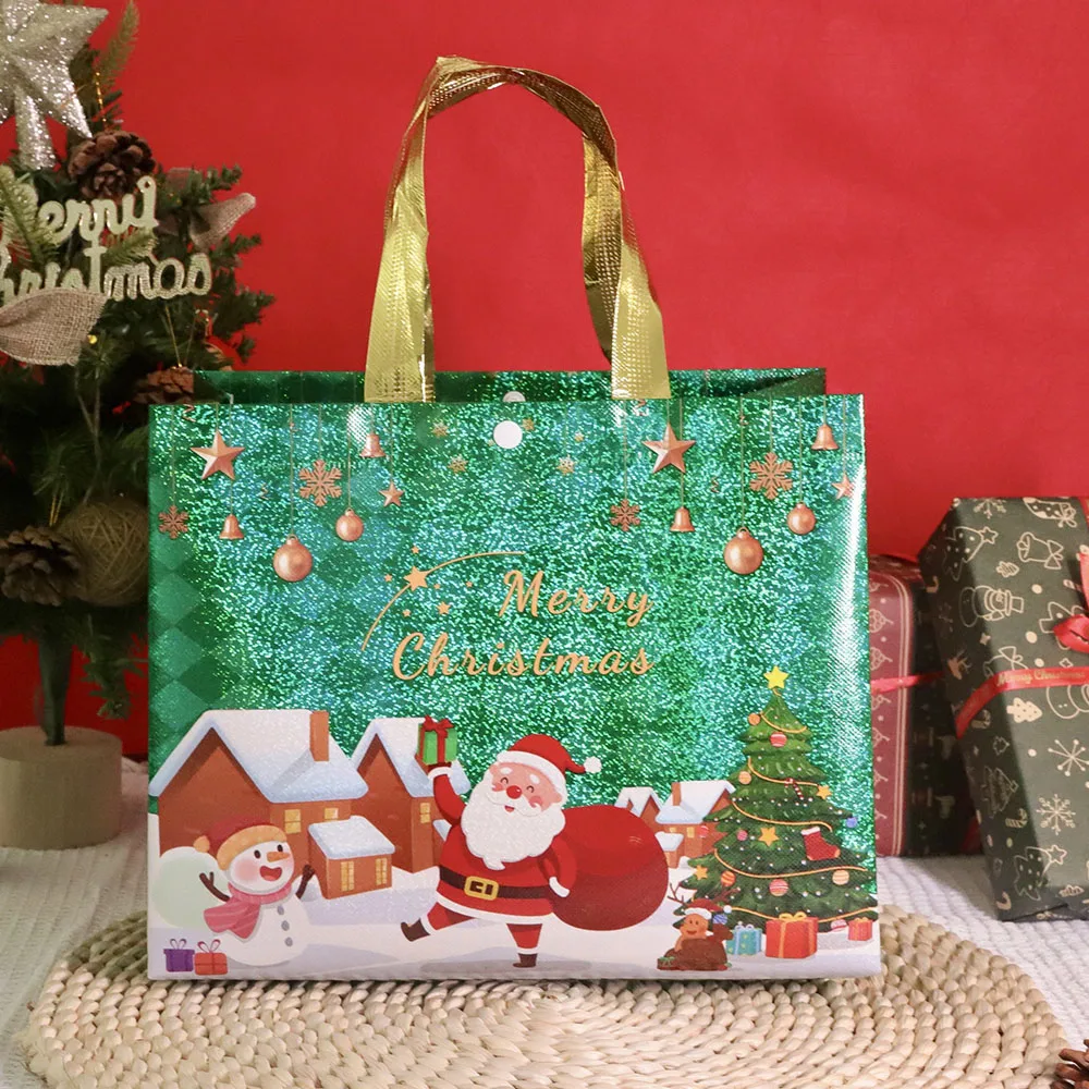 Non-woven Christmas Candy Gift Bag Santa Snowman Xmas Tree Tote Bag Large Capacity Shopping Bag Xmas New Year Gift Packaging Bag