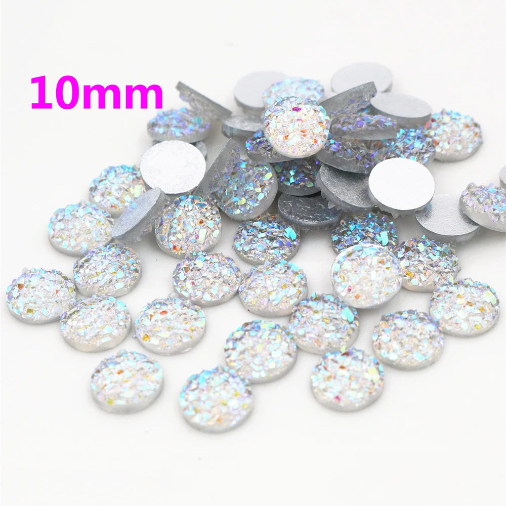 New Fashion 40pcs 10mm Mix Colors and Water Green AB Color Flat Back Resin Cabochons Cameo