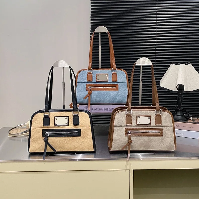 

Новые модные рюкзаки из ПУ с лоскутным дизайном и молнией, вместительные сумки в британском стиле, универсальные текстурированные сумки для повседневного использования через плечо