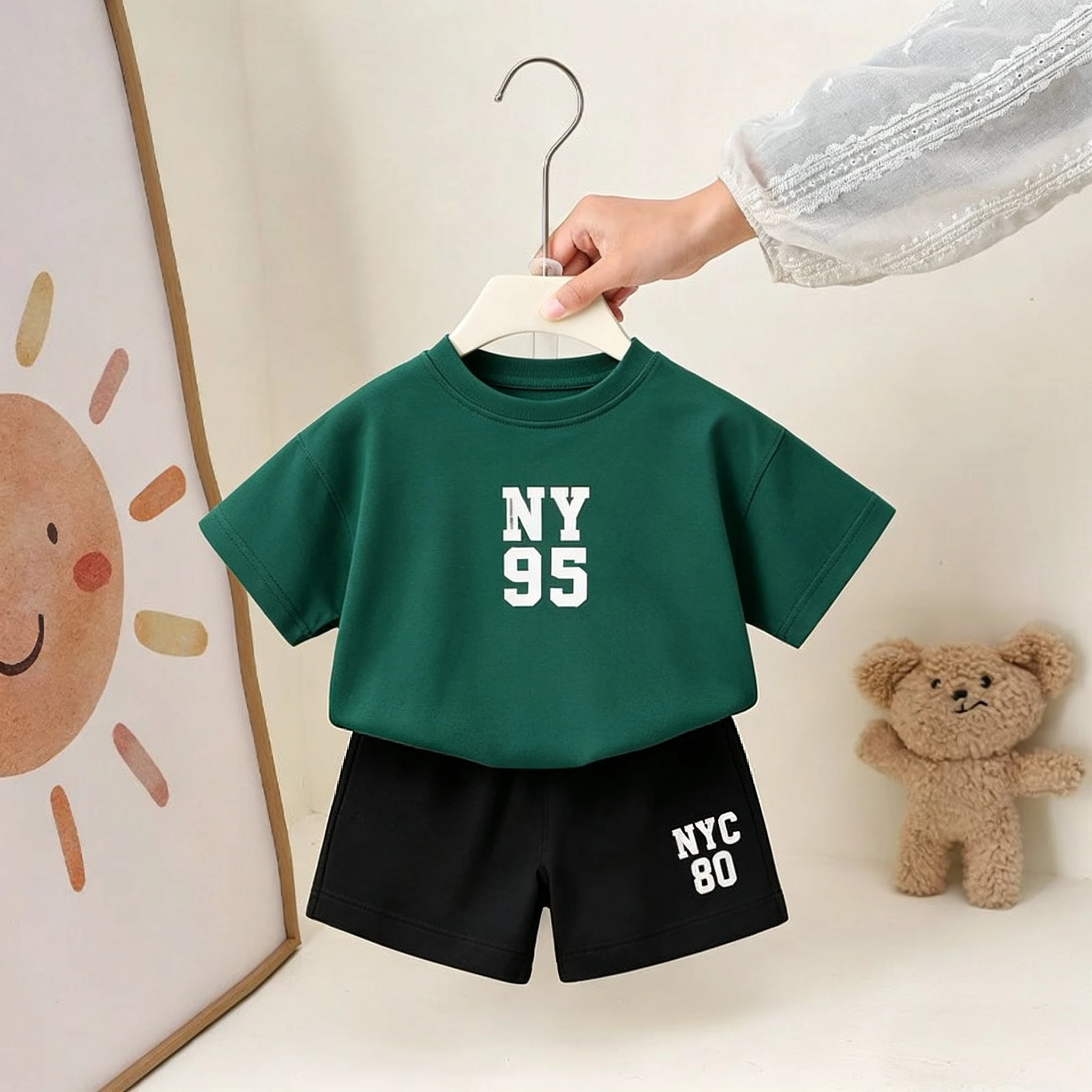 Boutique Kinderkleidung Set Sommer-Outfit Bedrucktes T-Shirt Shorts Lässiges Zweiteiler-Set Kinder-Kostüm Trainingsanzüge Mädchen Jungen Sets – Detail 6