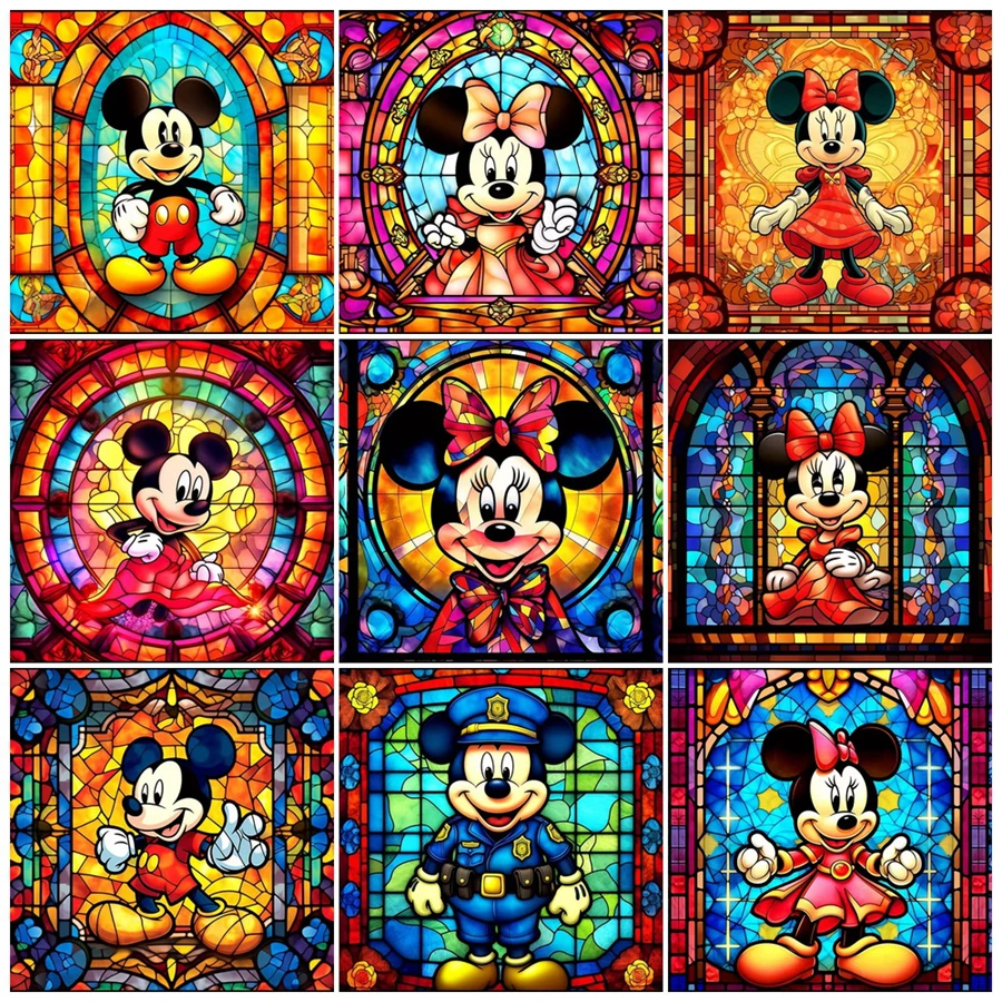 Disney DIY Fantasy Diamond Embroidery Cartoon Diamond Painting Mickey Mouse Minnie Glass Art Mosaic rękodzieło Wall Home Decor