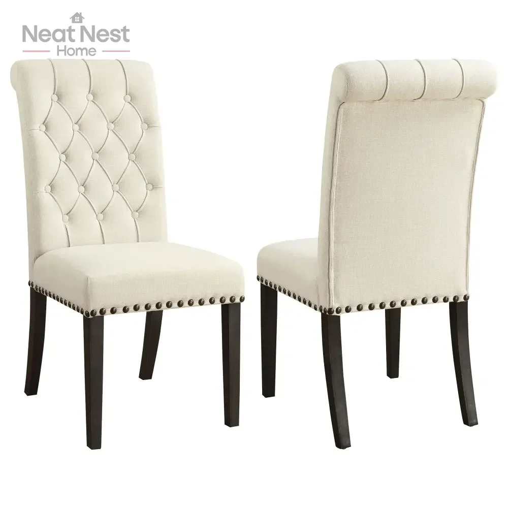 

2pc Dining Chairs, Upholstered Fabric Chairs Tufted Kitchen Chairs with Solid Wood Legs, Nailhead Trims for Dining Room Kitchen