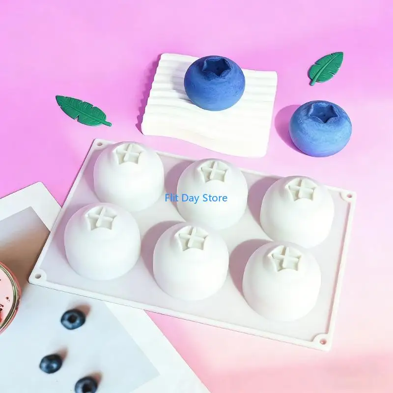 F92C 6 Cavity Blueberry Design Baking Molds Nontoxic Heat Resistant Easy Releases Silicone Mousse Cake Molds Dessert Tray