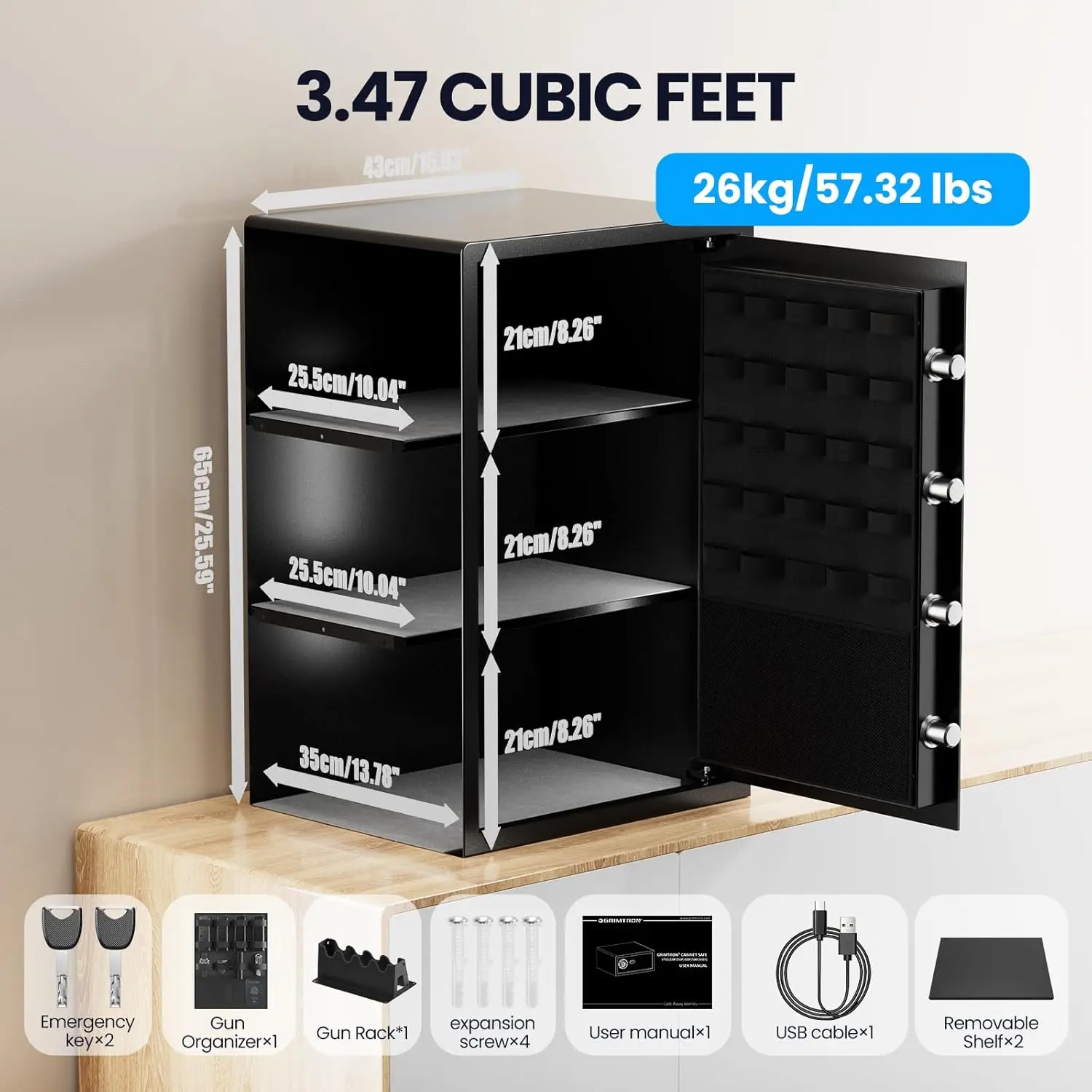 Biometric Gun Safe (3.46 cu. ft.) \u2013 Quick Access Multiple Handgun Storage with Fingerprint & Backlit Keypad, Secure Pistol