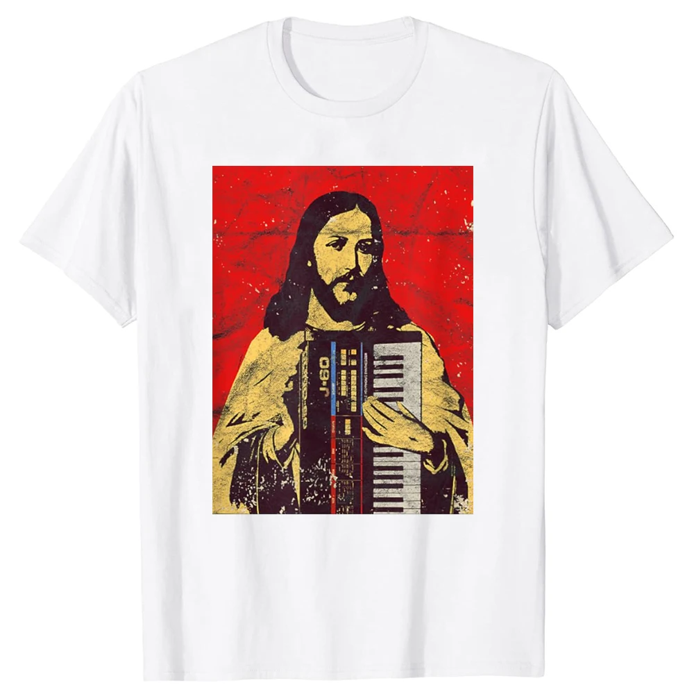 Funny Vintage Holy Synthesizer Analog Jesus Synth Nerd T Shirts Summer Graphic Cotton Streetwear Birthday Gifts T-shirt Men