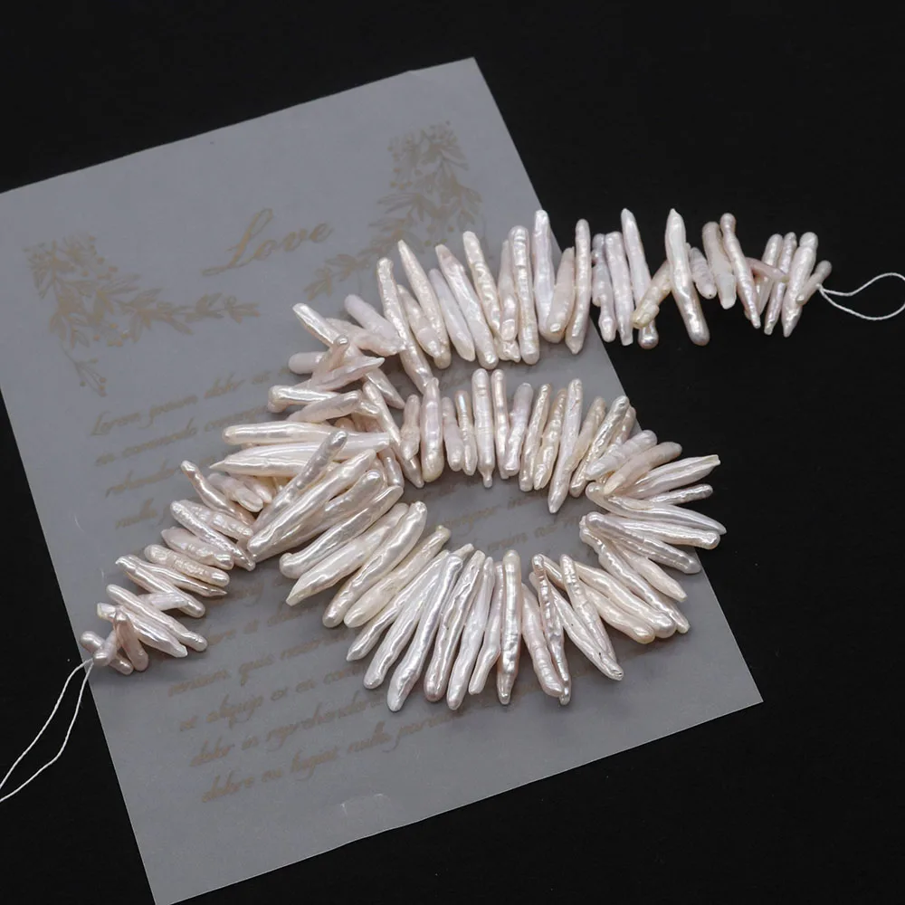 Natural Freshwater Pearl Beads Irregular Toothpick Shape Middle Hole Beads for Jewelry Making DIY Necklace Earring Accessories