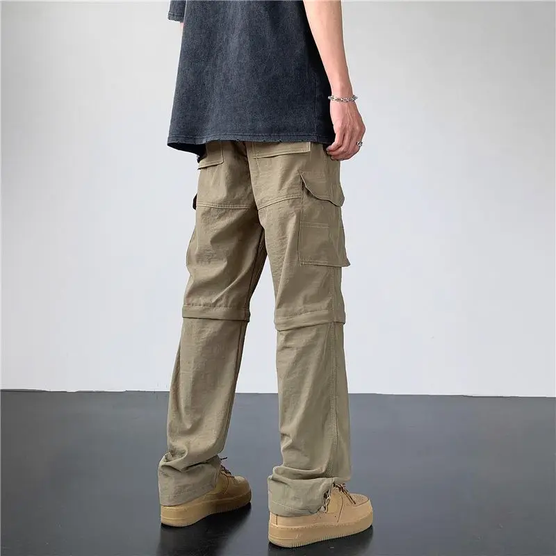 Removable Trousers Men Zip Open Crotch Outdoor Sex Pants Ice Silk Quick-dry Summer Thin Shorts Baggy Sports Casual Overalls Male