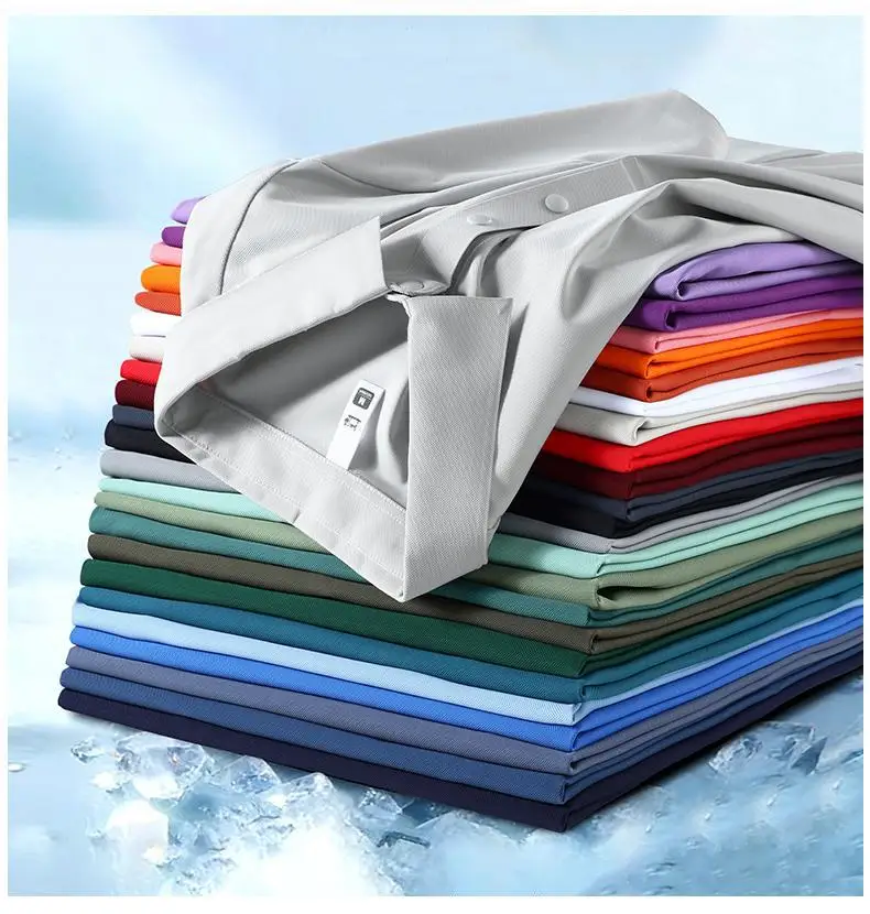 Neues Sommer-Eisseide-POLO-Shirt Kurzarm Professionelles T-Shirt Nahtlos Weich Hochwertig Einfarbig Firmen-Gruppenuniform – Detail 4