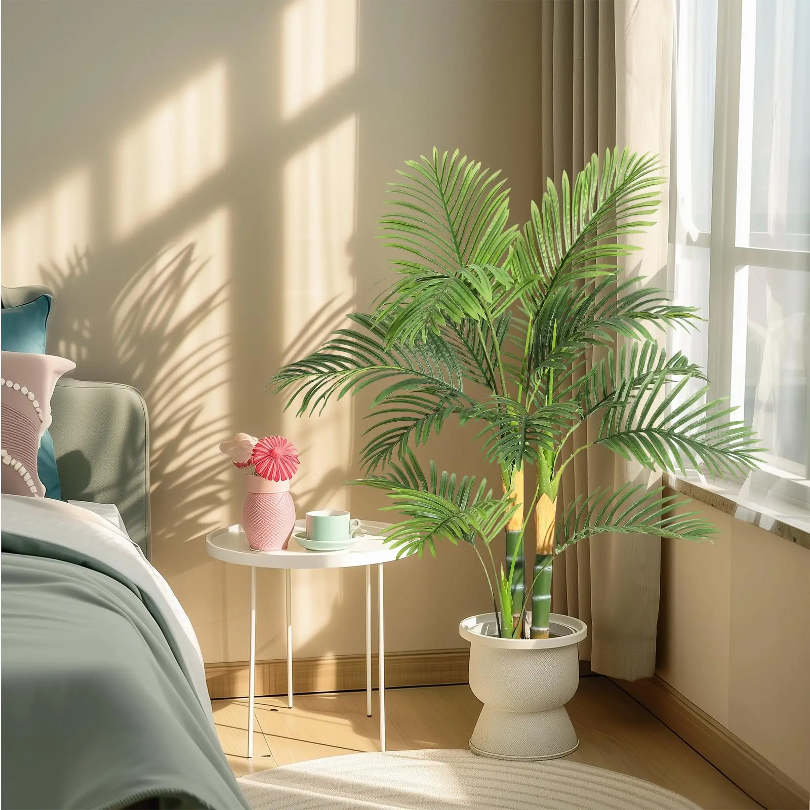 Palme artificiali con tronco triplo, stile Golden Cane, piante da interno e da esterno, resistenti ai raggi UV, perfette per decorare case, uffici e ambienti interni ed esterni.