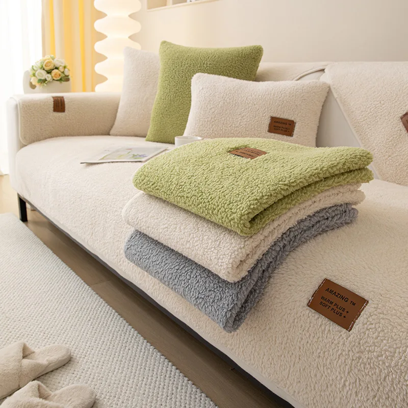 겨울 양털 소파 쿠션, 두꺼운 플러시 앉기 쿠션, 미끄럼 방지 가죽 소파 커버, 고급 겨울 보온 통기성 