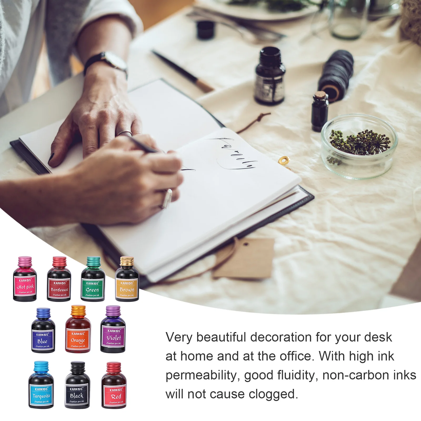 10 Bottles Colorful Poetry Fashion Series Pen Ink for Writing, Non Carbon Ink, Non Blocking Pen Dipped in Water Pen Painting