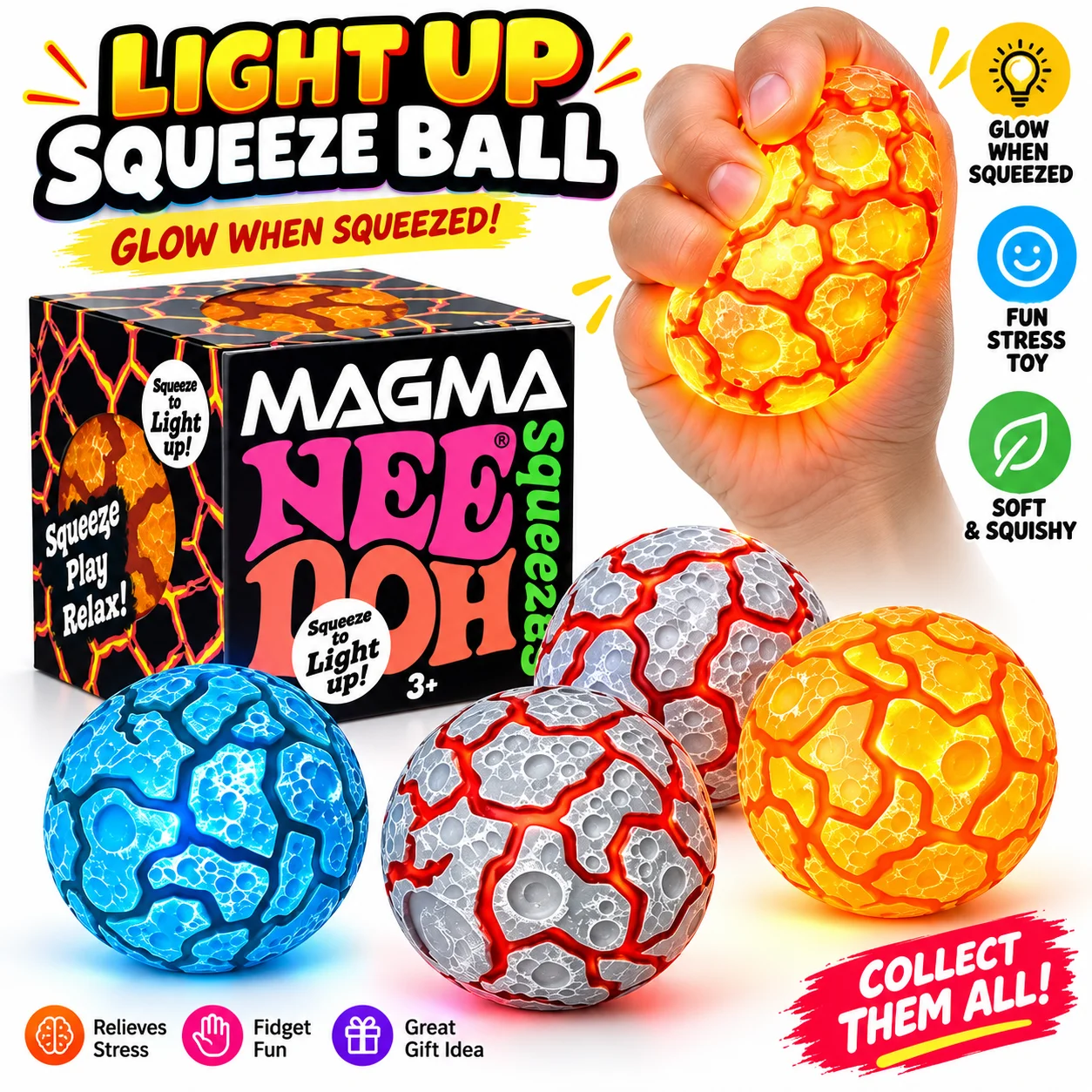 New Product NeeDoh Glitter Magma Ball Crunch Crunch Stress Relief Toy Squeeze Toy Nice Cube Sensory Toy for Adults gifts