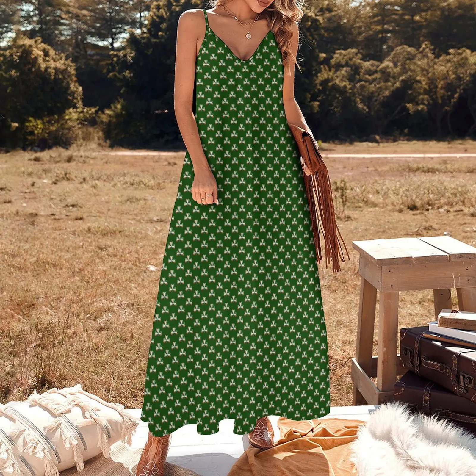 Ireland Flag Colours Shamrock Leaves Sleeveless Dress Female clothing Summer skirt Long dress