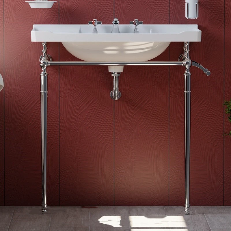 Retro Silver Bathroom Sinks Bracket Floor To Ceiling Wash British European Style Wash Basin Bracket Ceramic Floor Stand Sinks