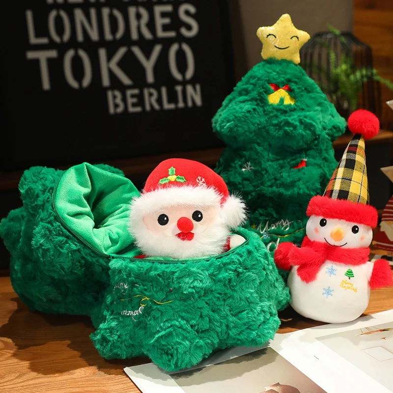 ชุดต้นคริสต์มาสคาวาอี้ ตุ๊กตาผ้าพลัฌ ของตกแต่งคริสต์มาส หมอนตุ๊กตา การ์ตูน ตุ๊กตาผ้าเนื้อนุ่ม